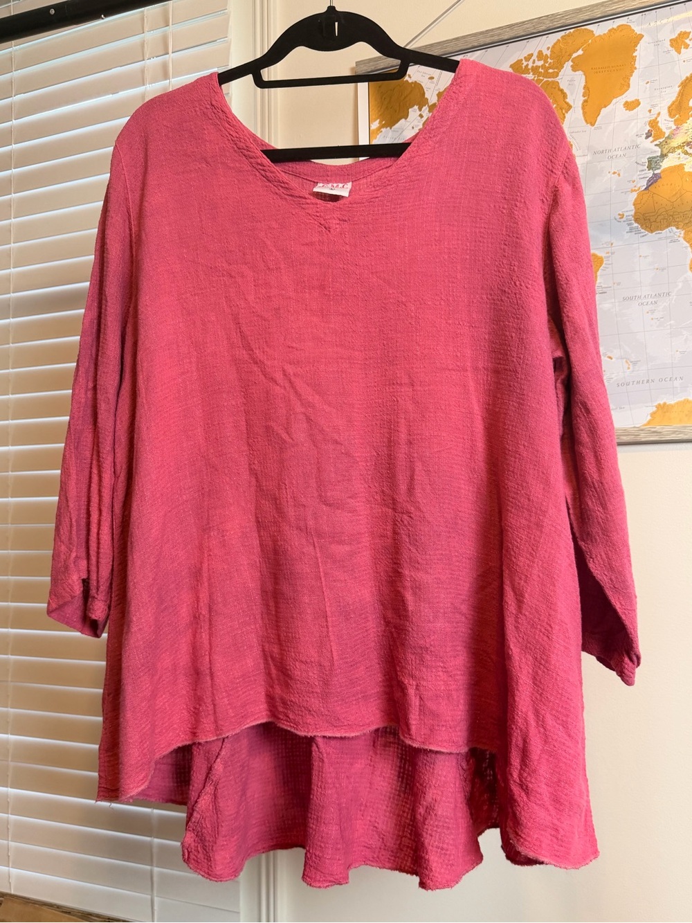 Color Me Cotton (CMC) Linen Blend High-Low Tunic Pink L Lagenlook
